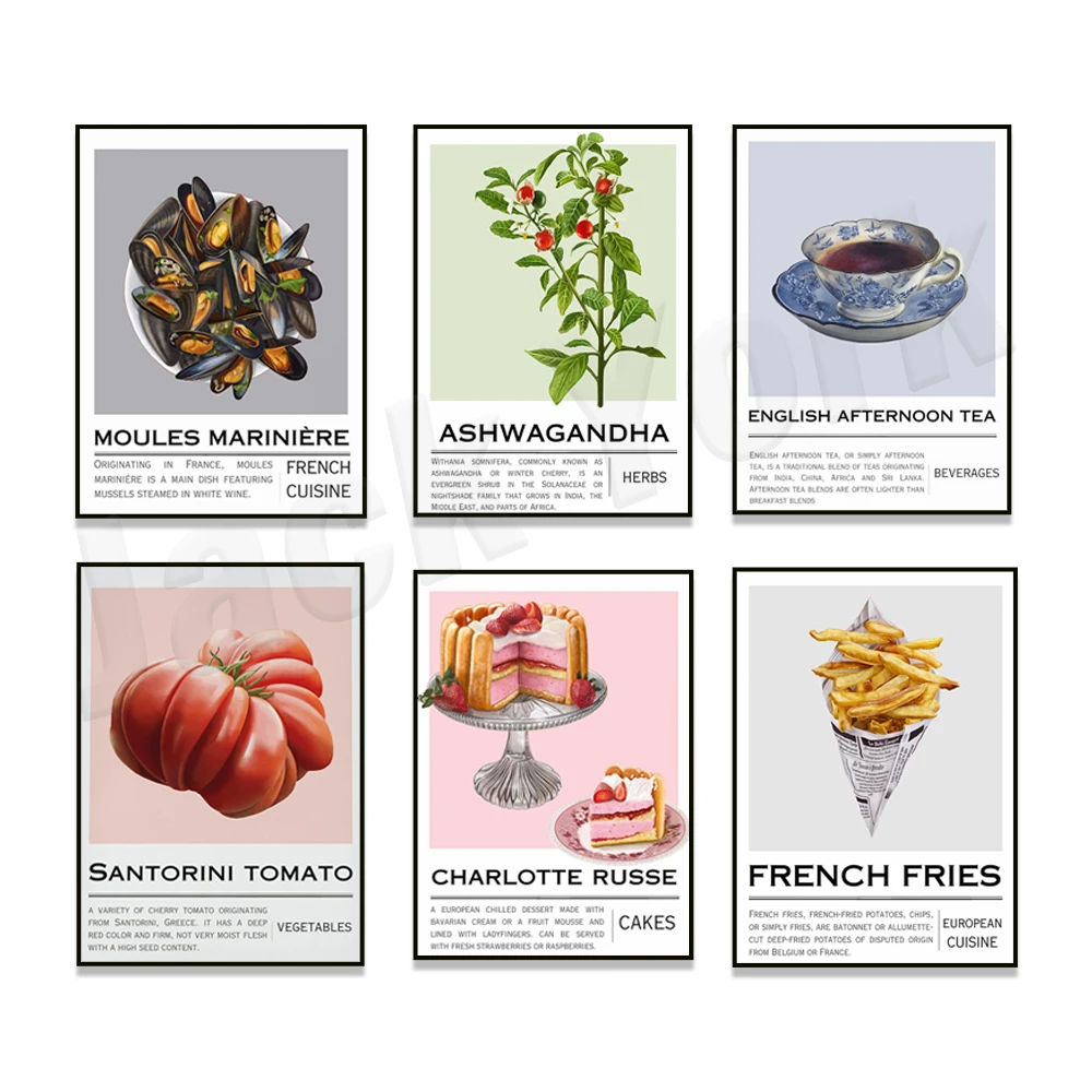 Moldes de cocina francesa Marinera, té de la tarde en inglés, pastel, tomates Santorini, patatas fritas, estampado de Ashwagandha, poste de cocina