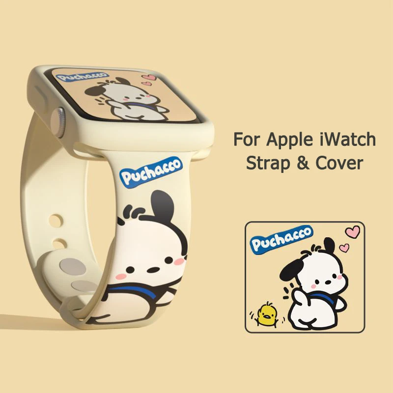 Cute Silicone Band For Apple Watch 38mm 40 41 42 44 45 49mm For Pochacco Cartoon Soft Strap For iWatch Series 9 8 7 6 5 SE 4 3 2