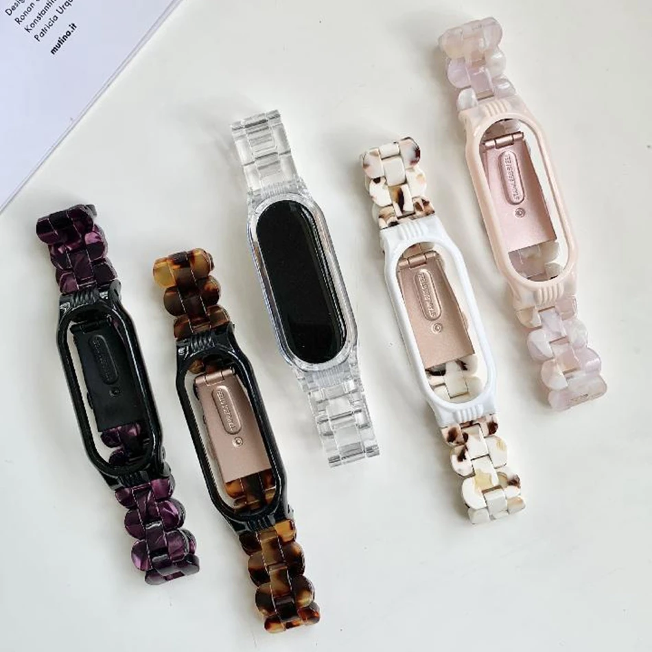 Dành Cho Xiaomi Mi Band 7 6 5 4 Dây Đeo Thời Trang Đá Hổ Phách Nhựa Gradient Vòng Đeo Tay Miband 4 3 5 6 acrylic Dây Đeo Thay Thế Correa