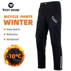 WEST BIKING Bike Pants Winter Bicycle Long Pants Thermal Fleece Reflective Cycling Pants Warm Windproof Men Trousers EUR Size