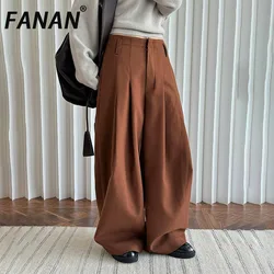 FANAN Office Lady Pleated High Waist Pants For Women Straight Wide Leg Trousers Temperament Clothing Female 2025 New Winter