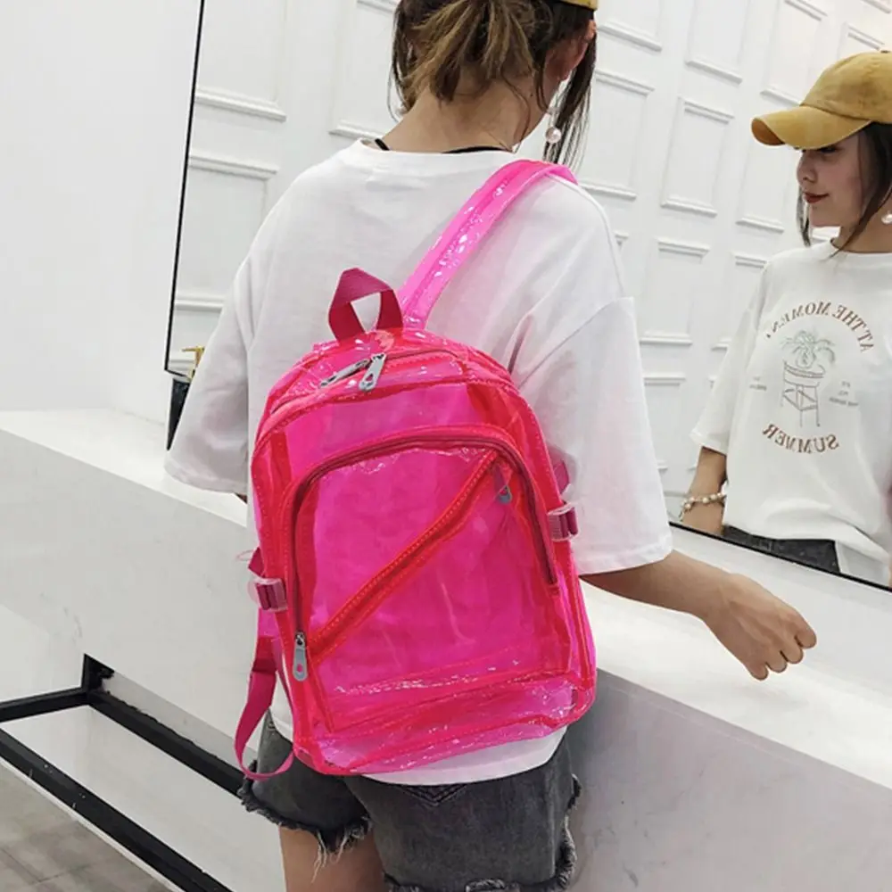 Korean Version Female Spring Summer Plastic School Bag Candy Color Transparent PVC Backpack Female Backpack Jelly School Bag