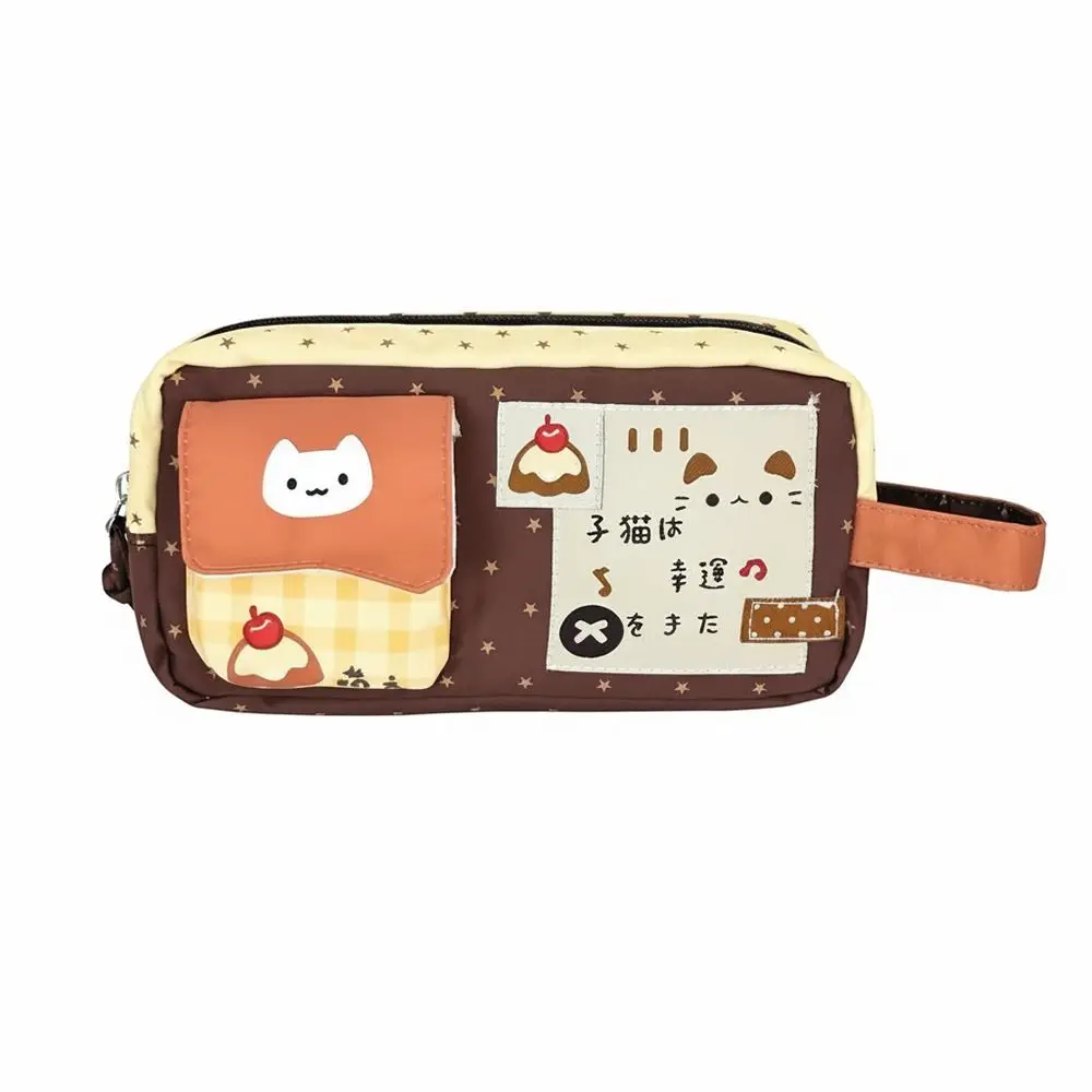 Cute Pudding Kitten Pencil Case Large Capacity Portable Pen Bag Zipper Pencil Pouch Gift
