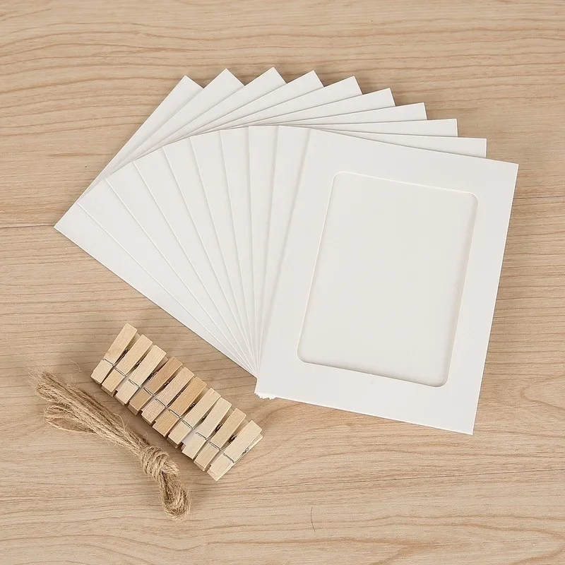 10PCS/Lot DIY Photo Frame Album  Wooden Clip Kraft Paper Picture Holder for Wedding Baby Shower Birthday Party