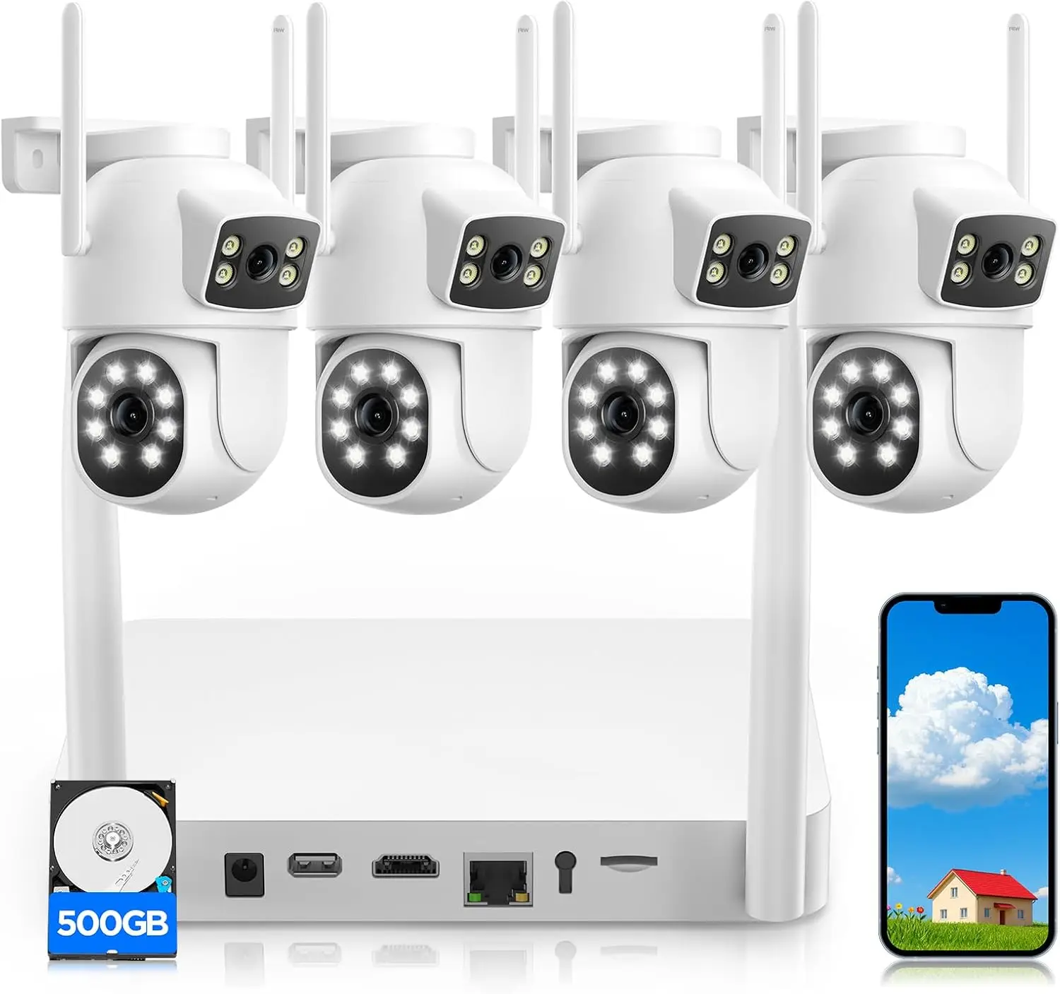 4MP Dual Lens Wireless Security Camera System, 24/7 Recording, Auto Tracking, Night Vision, 2-Way Audio, No Subscription