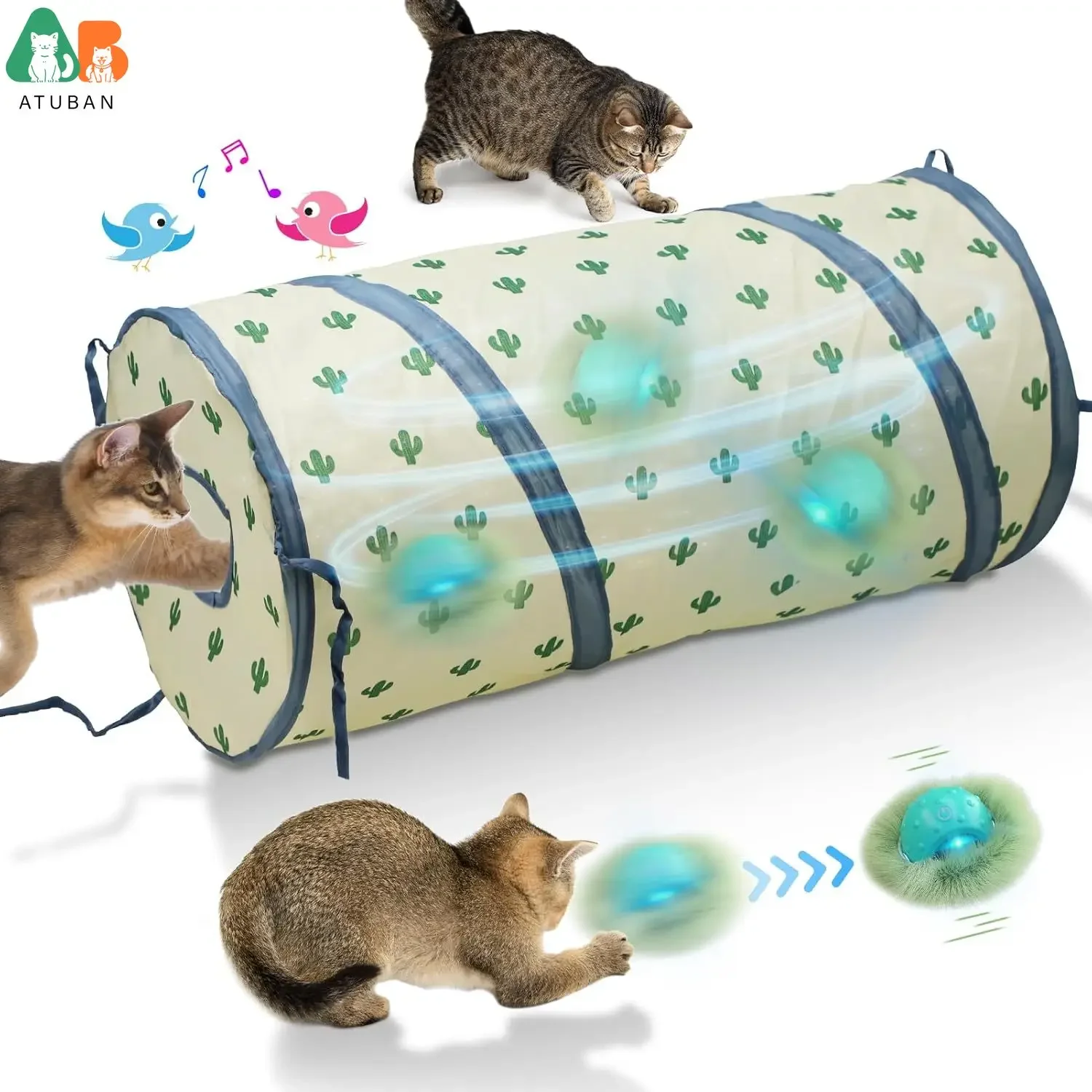 

ATUBAN-Interactive Cat Tunnels with Automatic Ball,Glowing Chase, Motion Activated, Interactive Cat Toy, Cave Gaming