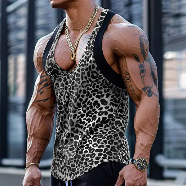 2024 New Men\'s shirts Small Vest Leopard Print Solid Color Loose Casual Personality Punk Series Sleeveless Tank Tops for Men