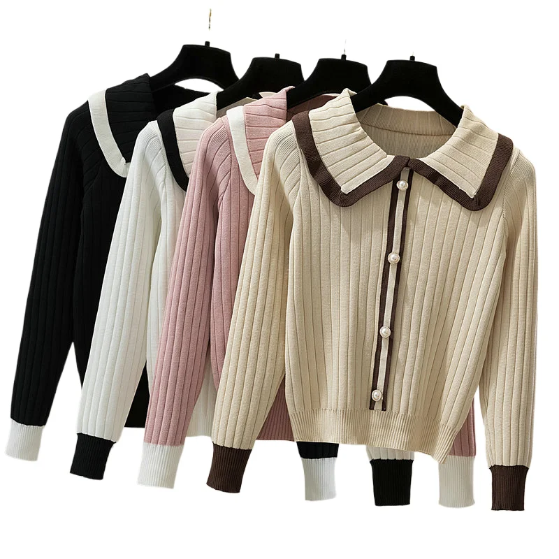 

Peter Pan Collar Sweater Cardigan 2024 Autumn/Winter Long Sleeved Knitted Top Women's New Korean All-matched Pullover