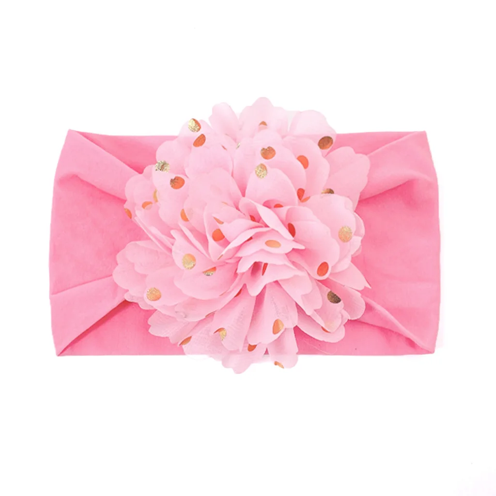 Baby Wide Hairband Gold Dot Fabric Flowers Bandanas Soft Nylon Baby Stretch Headband Cute Children\'S Hair Accessories