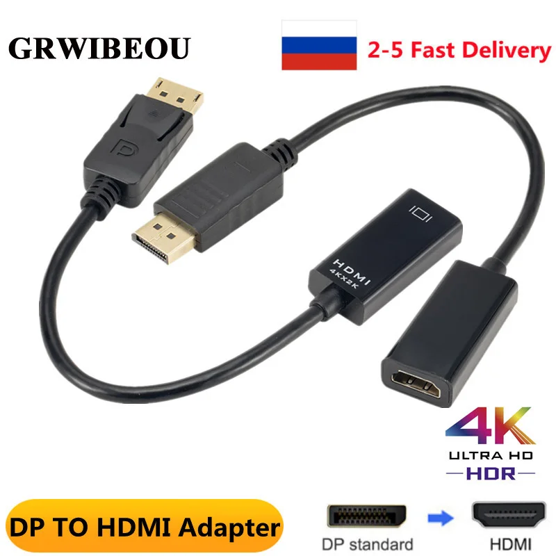 Adapter/Przejściówka DisplayPort na HDMI 4K, Konwerter Display Port Męski DP na Żeński HD, Kabel do TV, Adapter Wideo do PC