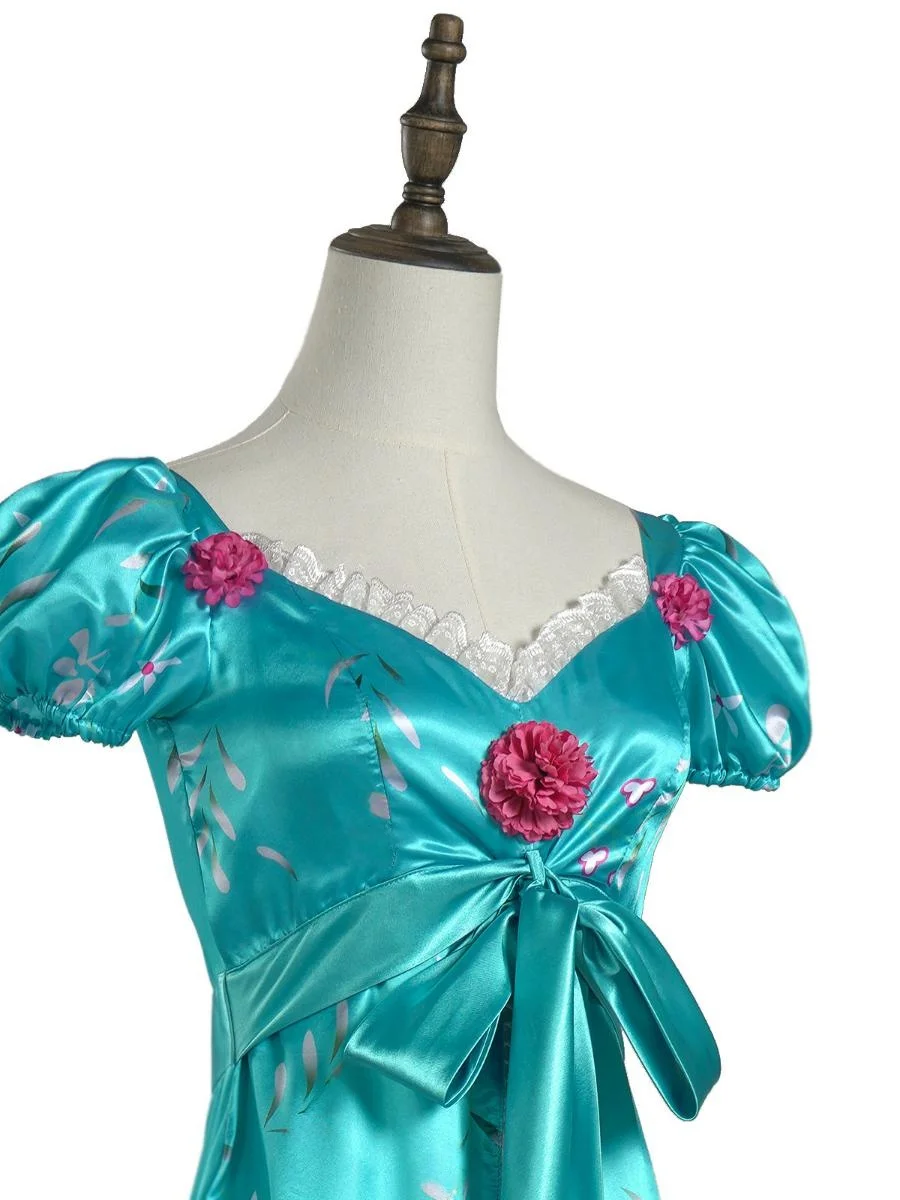 Blue Floral Satin Princ Long Skirt Cosplay loween Costume Giselle Fanfiction Long Dr Chinese Traditional Stage Costume