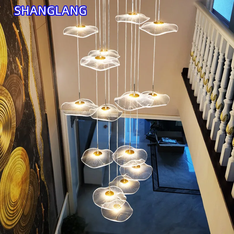 

Stair Chandelier Modern Duplex Villa Living Room Revolving Room Hanging Lamp Creative Acrylic Light Guide Plate Lighting Device