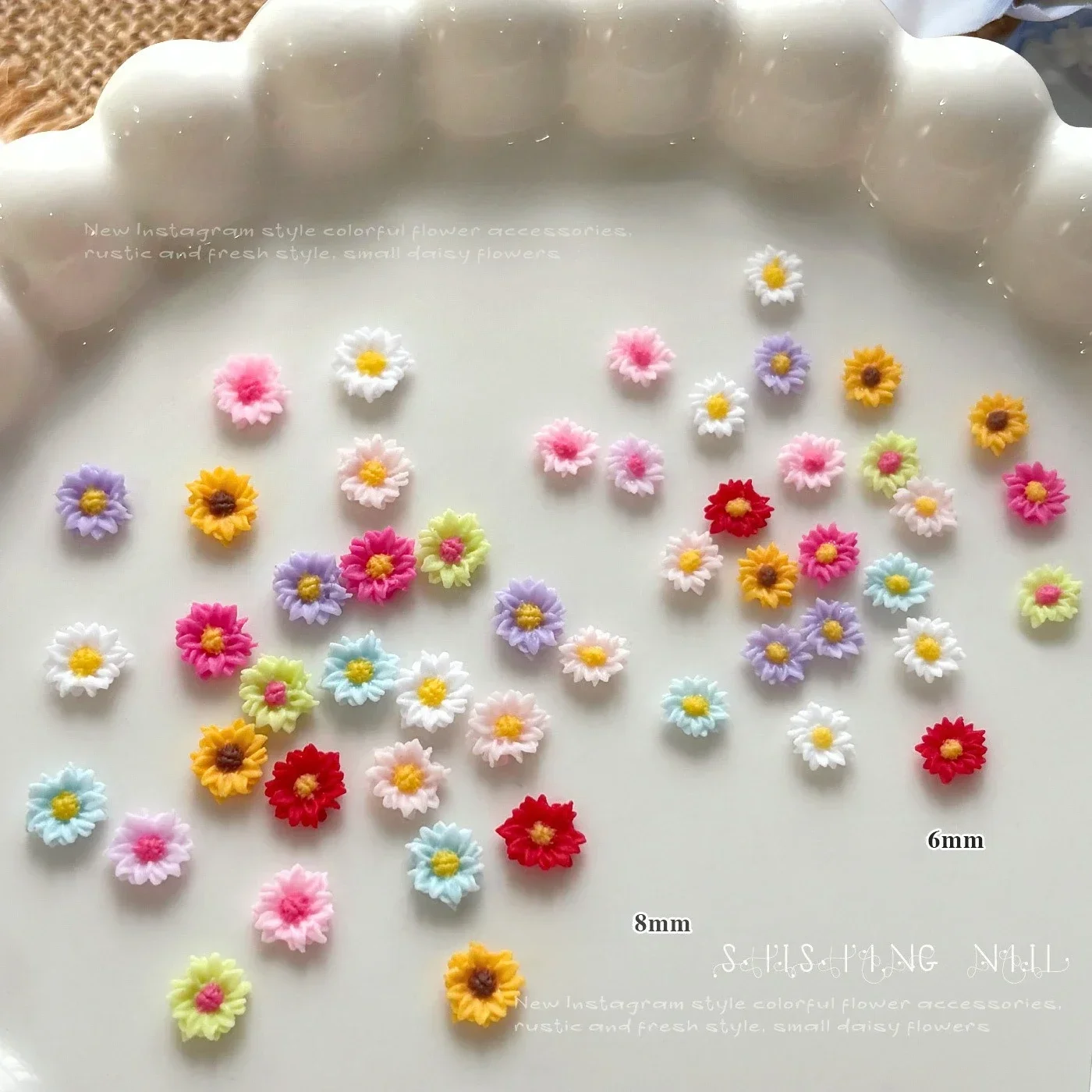 100Pcs Double Layer Daisy Nail Charms, DIY Resin Nail Rhinestones, Mixed Size Colorful Flower Decor for Nail & Hair Clips