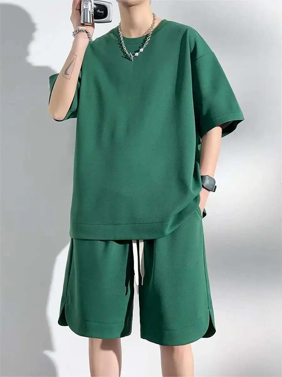 رياضية الرجال حجم كبير 8Xl 7Xl 6XL الصيف ملابس رياضية بلون مجموعات موضة عادية تي شيرت السراويل 2 قطعة الدعاوى الذكور