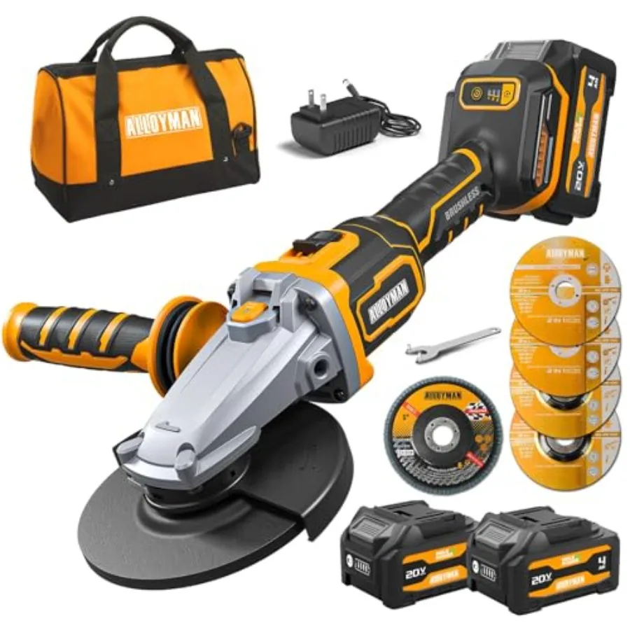 

20V Brushless Flat-Head Cordless Angle Grinder Tool 3-Speed Variable Speed 4-1/2" and 5" Wheels Dual 4.0Ah Battery Grinder Fast