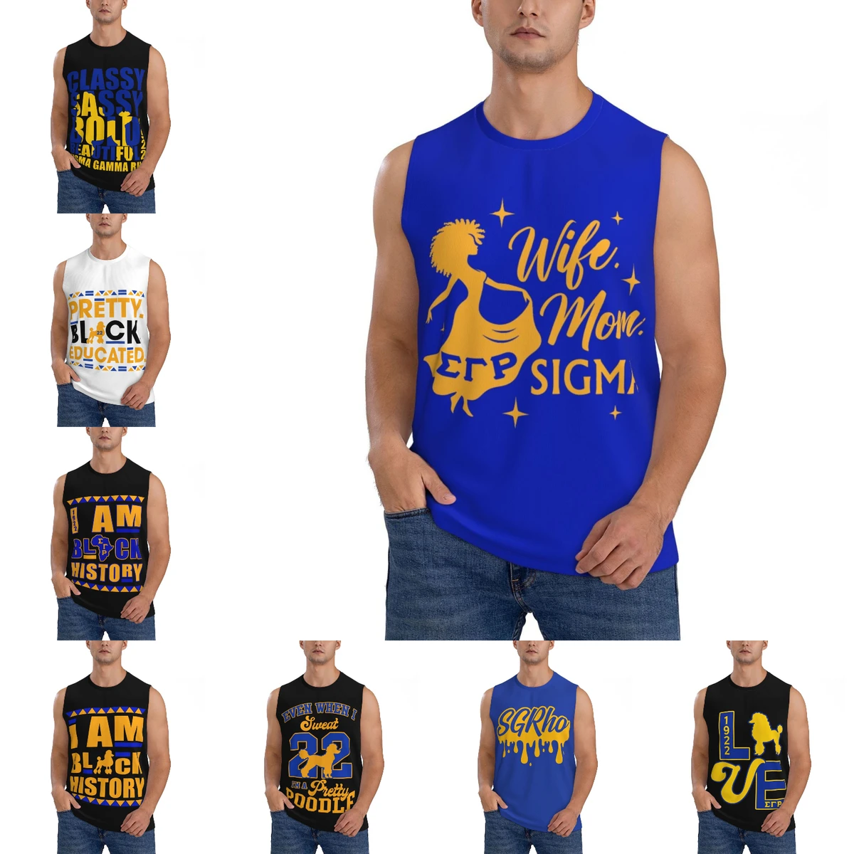 Sigma SGR Gamma Rho Athletic Men's Hd Print Cotton Tank Top Muscle Tee Sleeveless T-Shirt Tagless Tank Undershirt