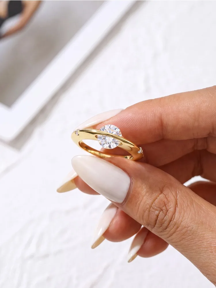 Modischer Echter 1CT Moissanit-Diamant Planeten-Umlaufring aus 925 Sterling Silber, Verlobungsring für Frauen, Edles Schmuckstück – Detail 2