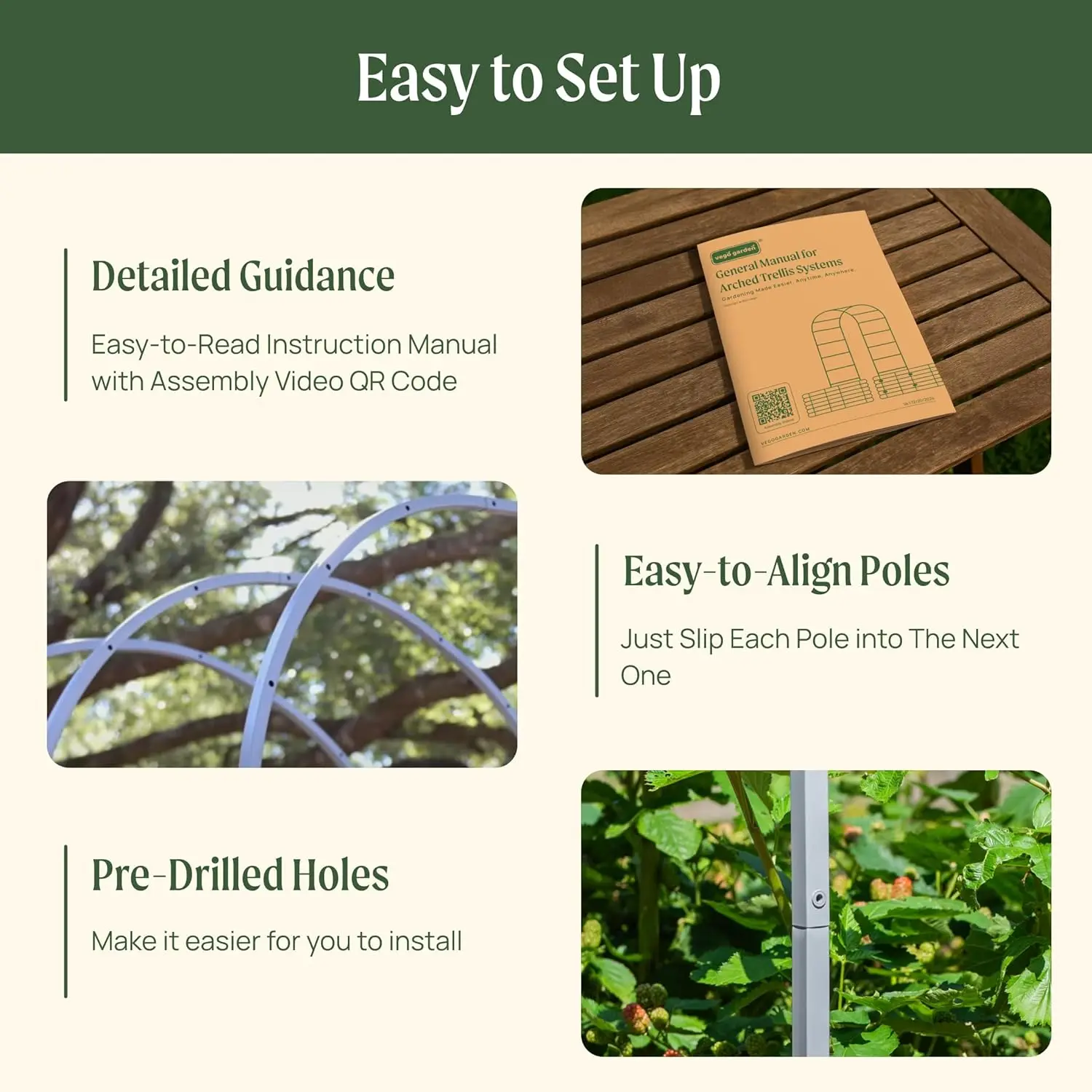 Modular Arched Trellis System Triple Section 5.5' Long Trellis for 4.0' x 8.0' (10 in 1) Garden Bed