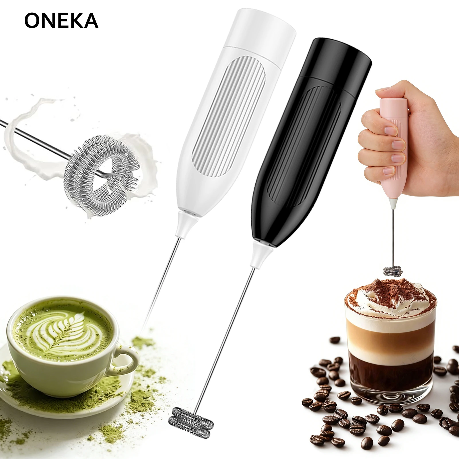 ONEKA صغيرة محمولة قوية ABS الكهربائية الحليب Frother خلاط مشروبات صانع فقاعات للتخييم القهوة كابتشينو فرابيه ماتشا