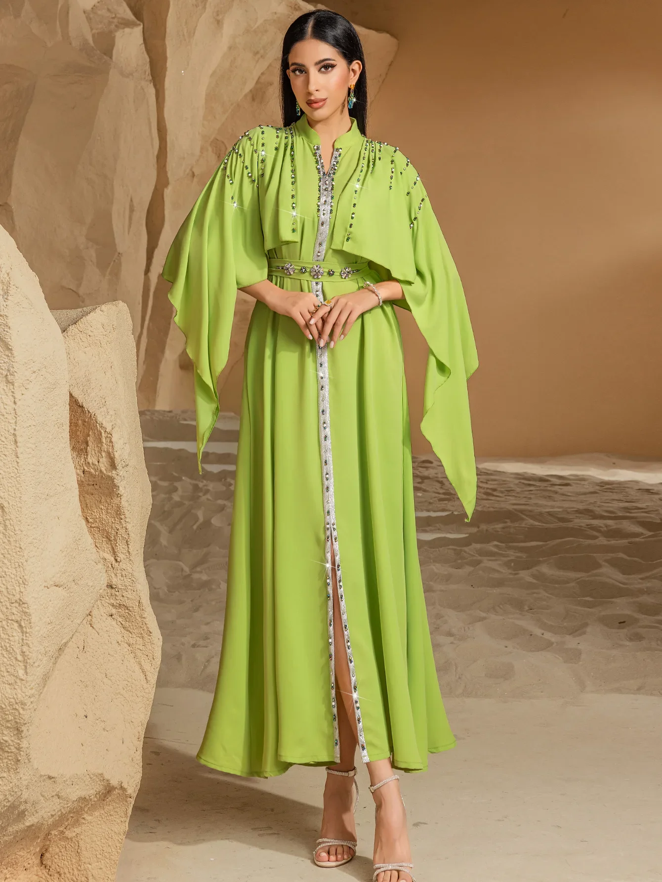 Eid Mubarak Djellaba luxe dubaï Abaya diamants Jalabiya 2025 Ramadan robe musulmane pour les femmes Cape manches Islam vêtements caftan
