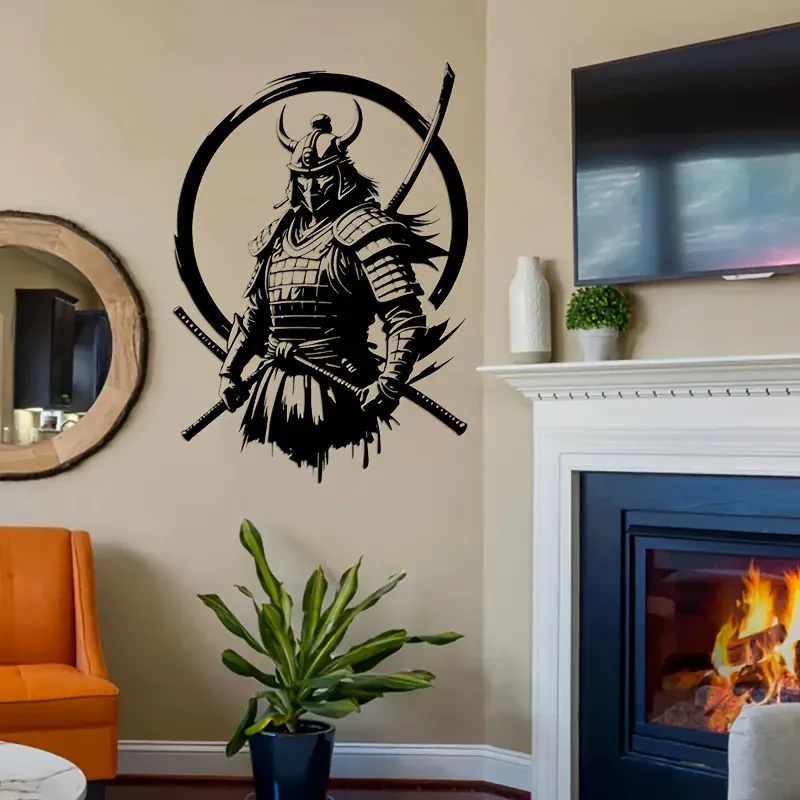 Handgeschmiedete Samurai-Schwert Wandkunst - Japanische Zen-Krieger Skulptur Dynamische Kampfszene Heim/Büro Dekoration Metallkunst