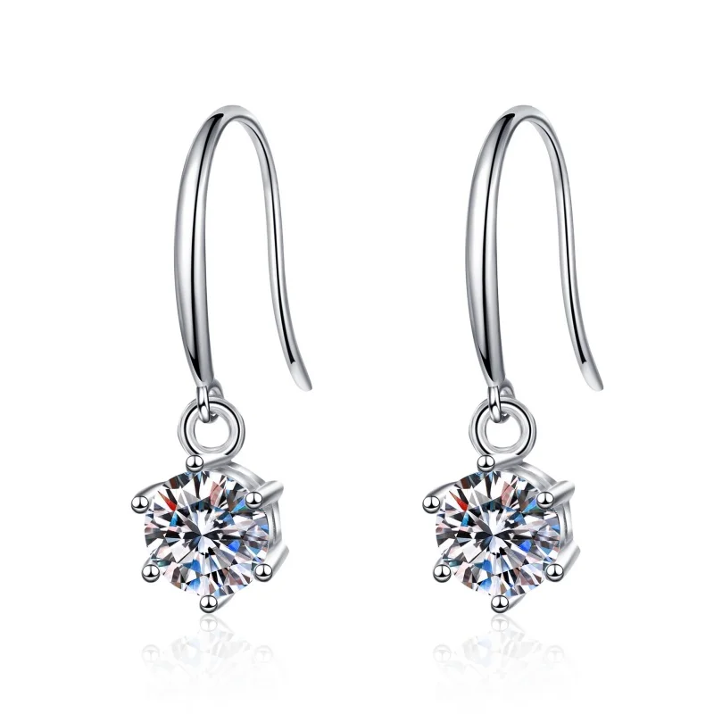 SGARIT Jewelry 1ct 6.5mm Moissanite Droop Earrings for Women S925 Pure Silver Wedding Chrismas Gift