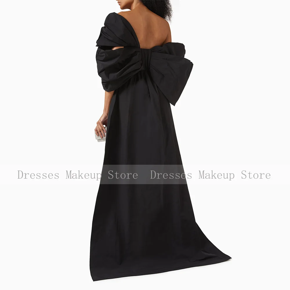 فستان سهرة أنيق أبيض وأسود منتفخ ff the Shoulder Column رداء حفلات مسائية للنساء 2025 فساتين رسمية بفيونكة ثنيات #2