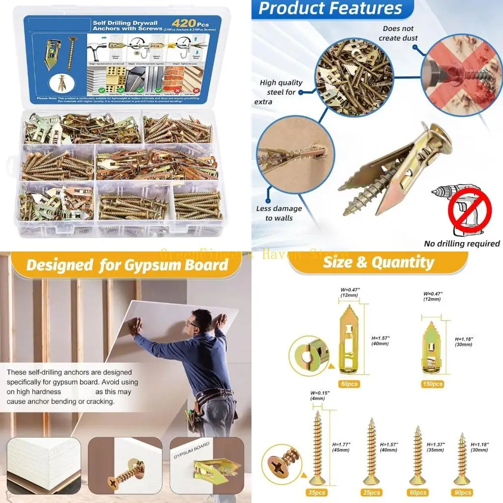 

F68D 420Pcs Drilling Anchors and Screws Carbon Steel Expansion Fasteners