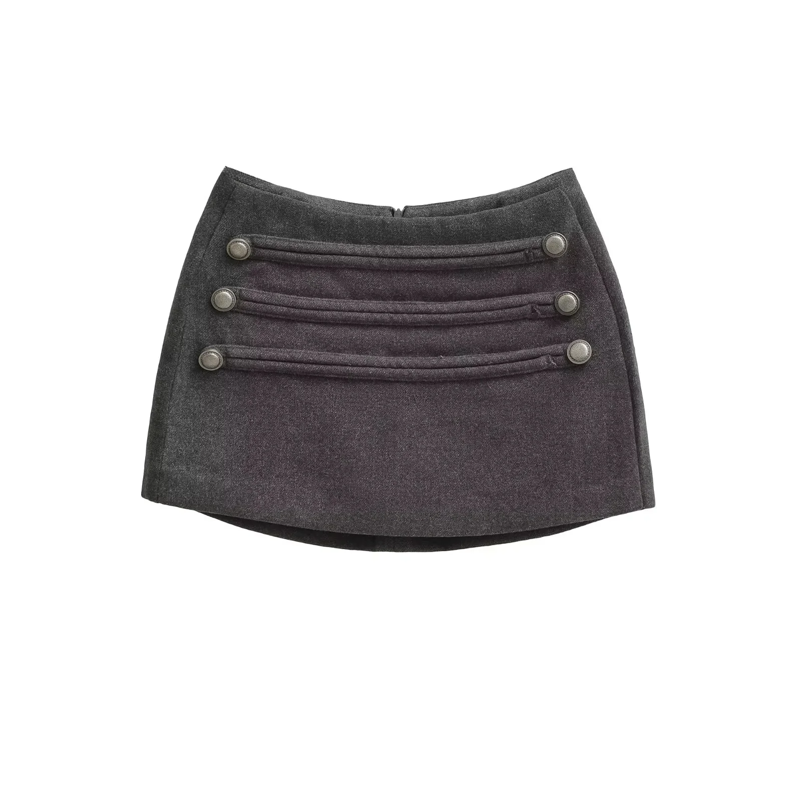 Pure Color Design Woolen  Skirt Women's Sexy Half-length Skirt with Metal Buckle Decoration Bodycon Short Skirt