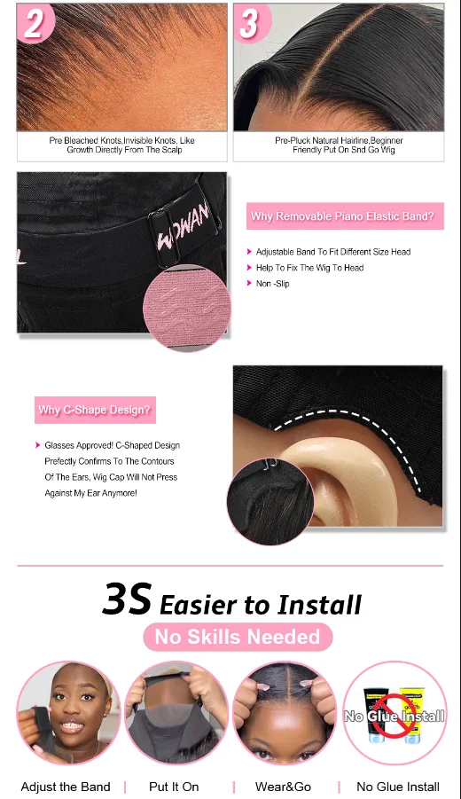 WOWANGEL 34 Zoll Glatte Perücken 9x6 HD Lace Closure Perücken Natürliche Kopfhaut 250% Vorgeschnittene Spitze Kleberlose Perücke Echthaar Remy Brasilianisches Haar – Detail 4
