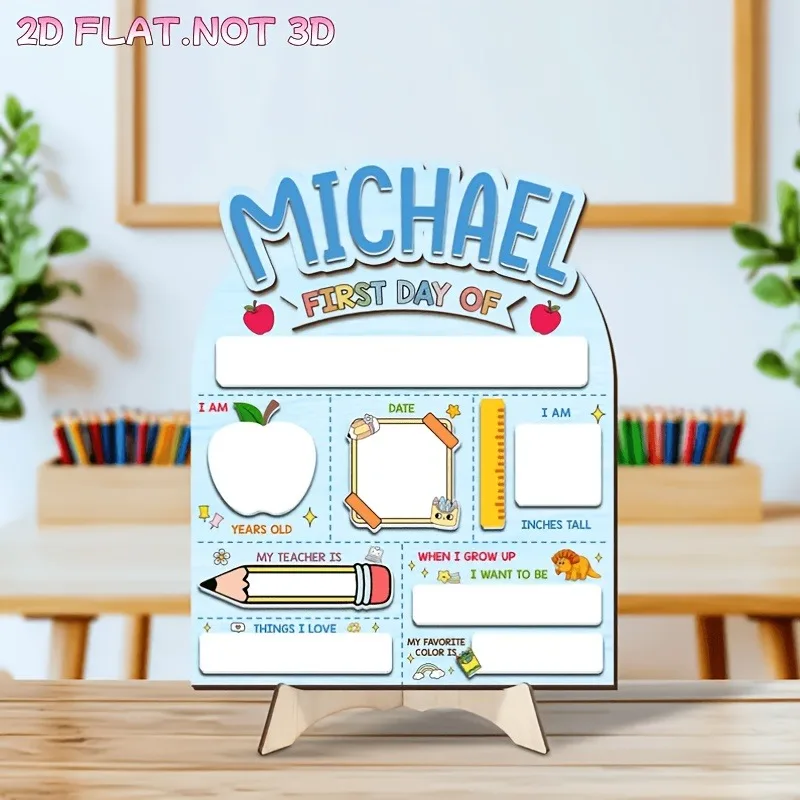 first day of school board, custom name kids sign, back‑to‑school photo prop, preschool kindergarten keepsake, reusable write‑on