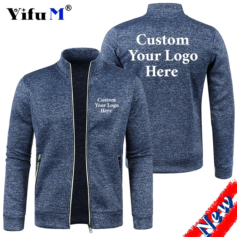 Aangepaste uw logo mannen rits jassen staande kraag sweatshirt outdoor streetwear casual jas lange mouw hoodies herenkleding