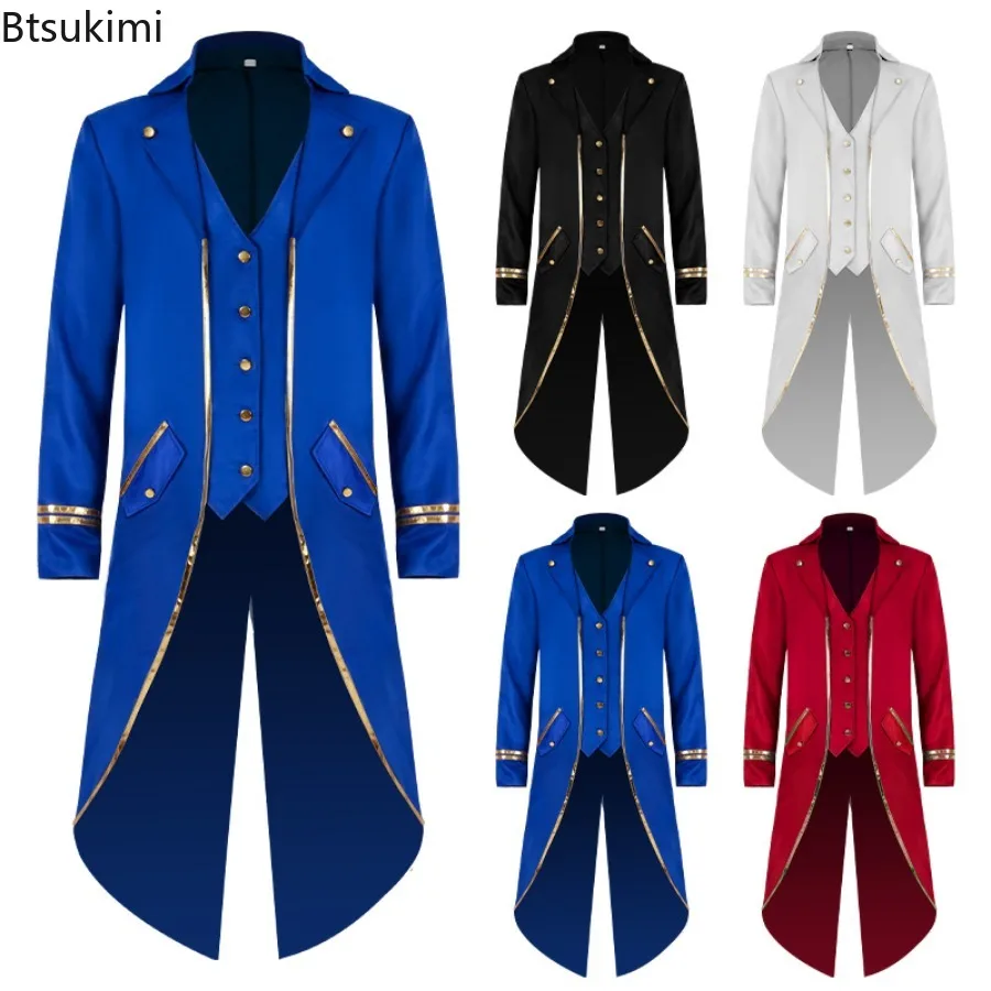 

2025 мужская викторианская куртка в стиле стимпанк, готический средневековый винтажный смокинг средней длины, Пномпень, карнавальный костюм, плащ, куртка
