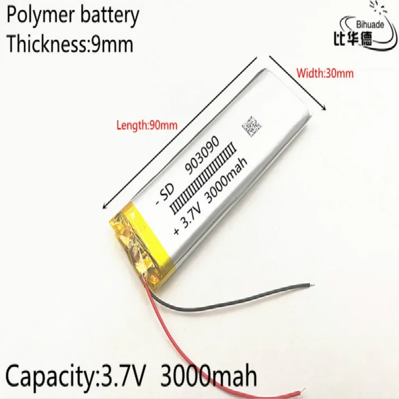 Polymer 3000 mah 3.7V 903090 smart home speakers Li-ion battery for dvr GPS mp3 mp4