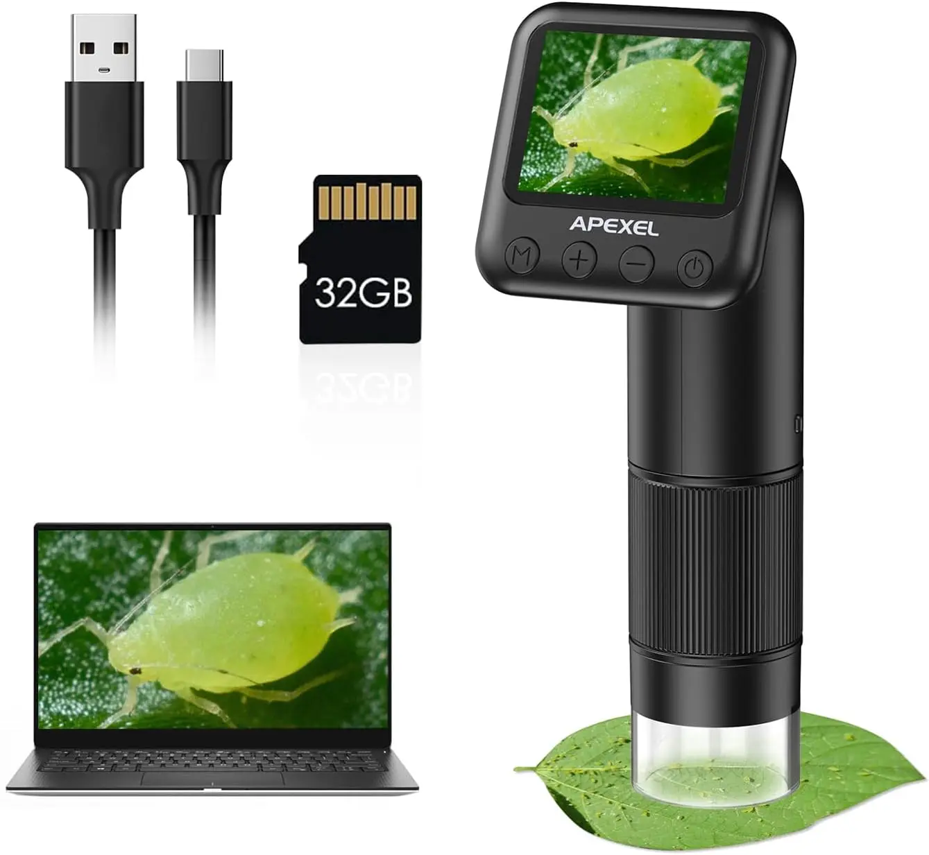 

800X Handheld Digital Microscope with 2" LCD Screen, Adjustable LED Lights, USB to PC, Includes 32G SD Card