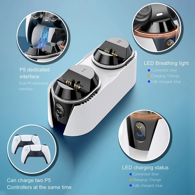 Dual Fast Charger For PS5 Controller Charger Station Charging Cradle Dock Station With LED Indicator For PS5 Dualsense