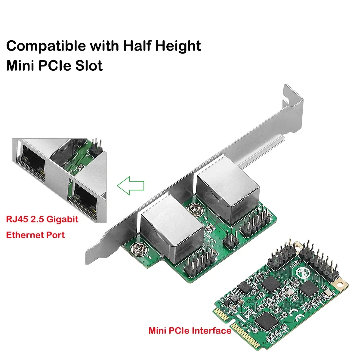 IOCREST 2.5G Mini PCIe to RJ45 Network Card dual ports 2500Mbps Mini PCI Express NIC Lan Card for Realtek 8125B Chipset