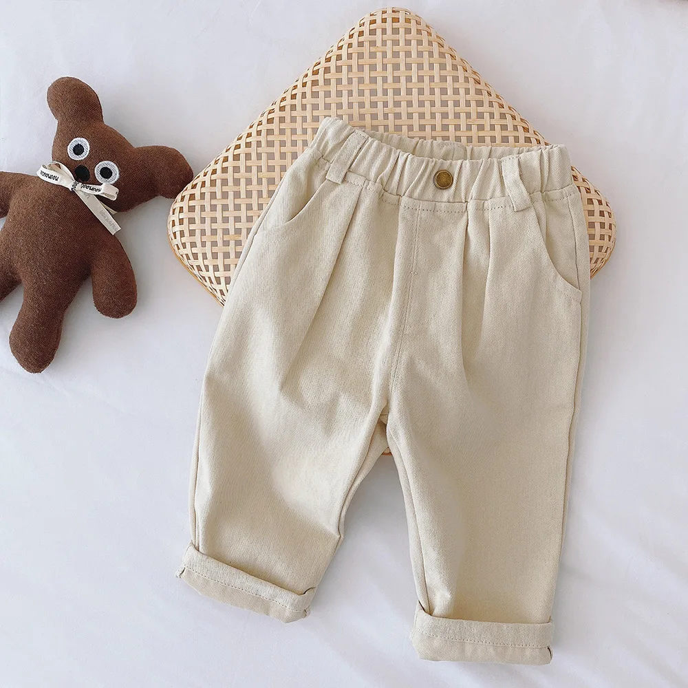 Pantalones de algodón suave para bebé, ropa para niños y niñas, pantalones informales de cintura alta de Color sólido, pantalones grandes de PP para