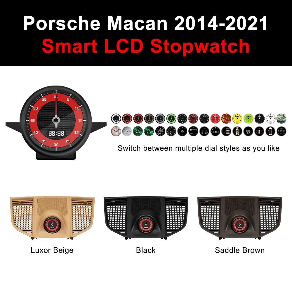 For Porsche Macan 14-2024 Stopwatch compass clock chrono instrument panel upgrade Dashboard watch cover car Interior accessories