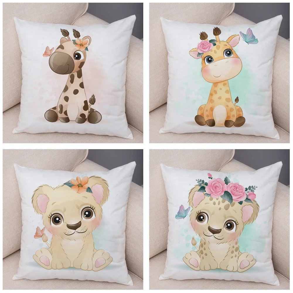 

Cute Giraffe Lion Cow Pillowcase Decorative Cartoon Animal Print Cushion Cover Children's Room Sofa Home