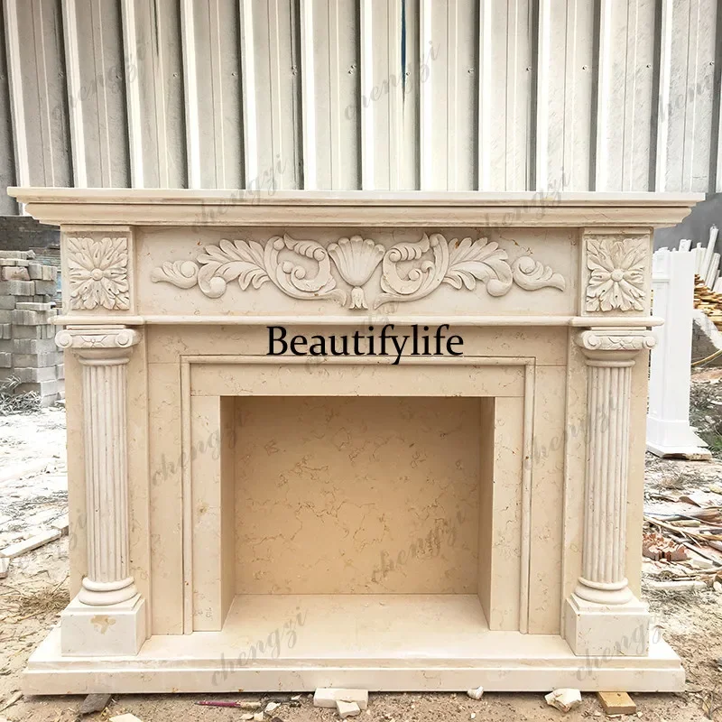A52 Marble French Fireplace Stone Carving European Beige Stone Decorative Cabinet Fireplace Background Wall Decorative Fireplace