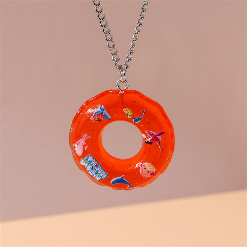 Modische Bunte Harz-Schwimmring-Halskette für Frauen und Mädchen Sommer Strand Urlaub Schmuck Geschenke – Detail 8