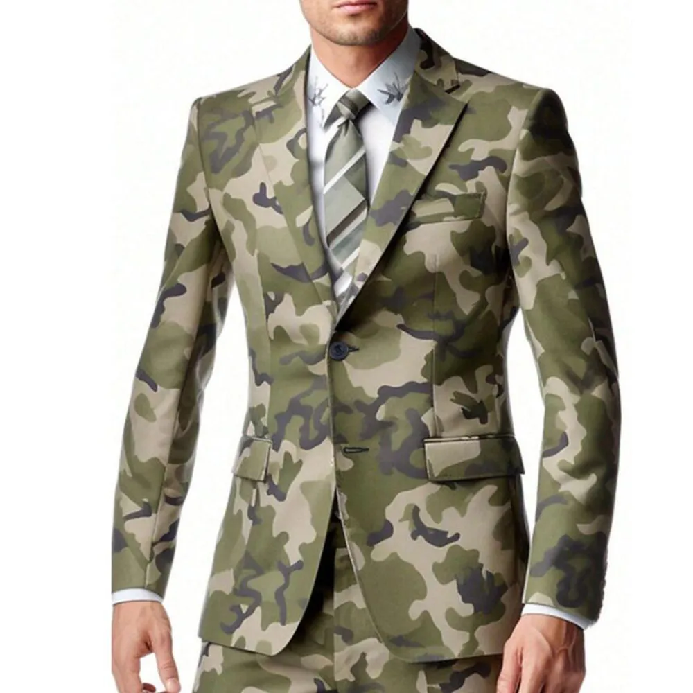 Men‘s Classic Camouflage Outdoor Street Style Suits Slim Fit Notched Lapel Prom Blazers 2 Pieces Customized trajes para hombre