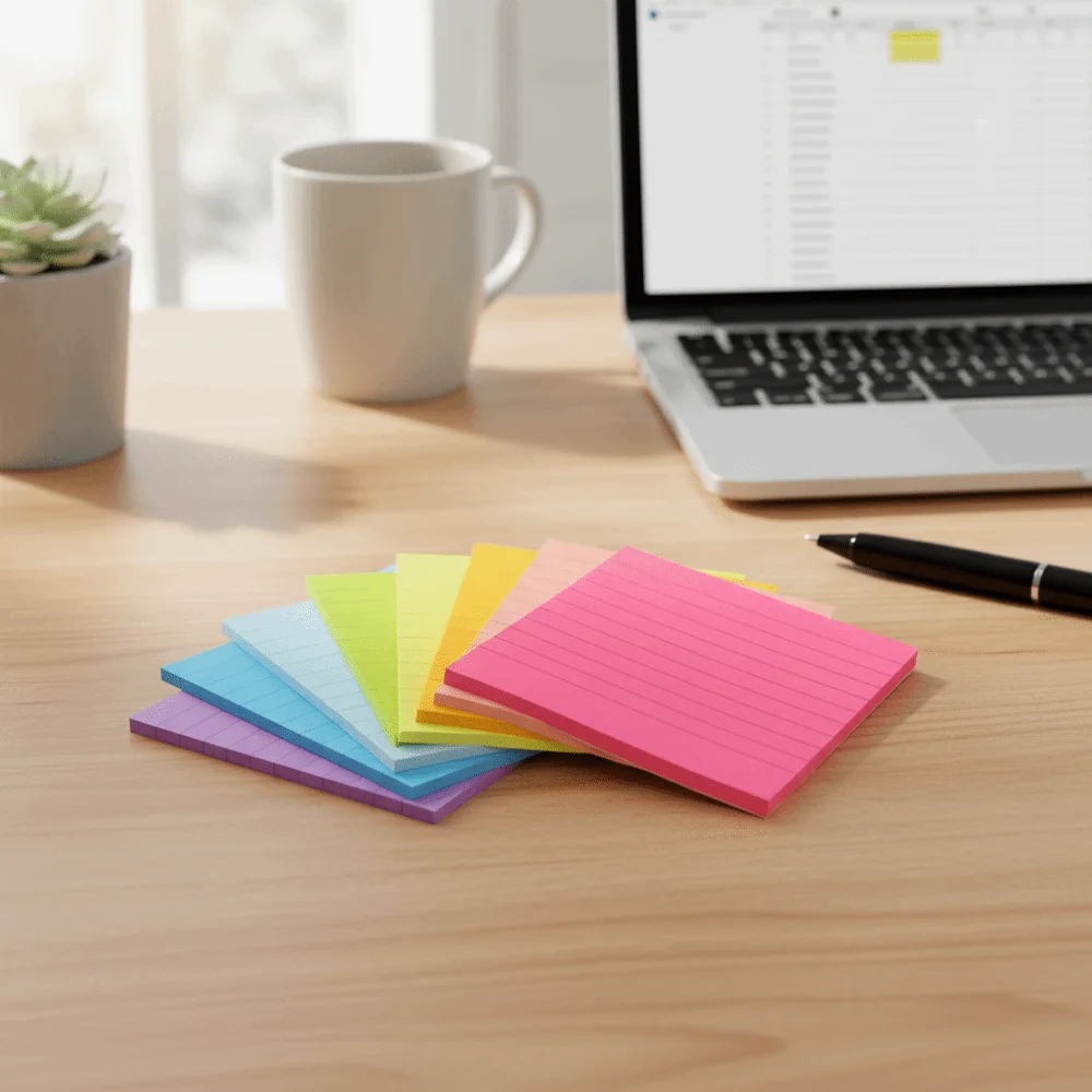 8Pcs Self-adhesive Self Sticky Notes Pad with Lines 8 Rainbow Color Memo Pad Paper N Times 76X76MM Message Paper Office Use