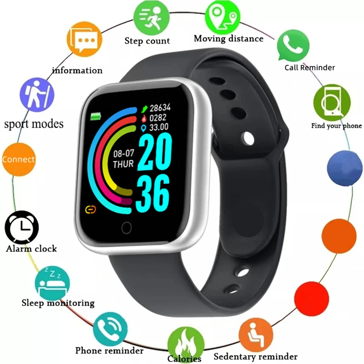 Smartwatch 남성 여성 손목 시계 스마트 시계 메시지 피트니스 모니터 팔찌 생일 선물 안드로이드 IOS 용 전자 시계