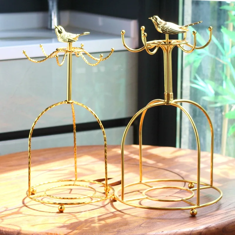 

Позолоченный подстаканник для кофе с птицами, чайный сервиз, вешалка для чашки с водой, стеллаж для хранения чашек с цветком, легкий роскошный стиль