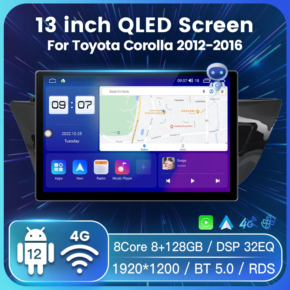 

Android 12 Car Auto Radio For Toyota Corolla E170 E180 2012-2016 Intelligence System Split Screen Voice Control Wireless Carplay