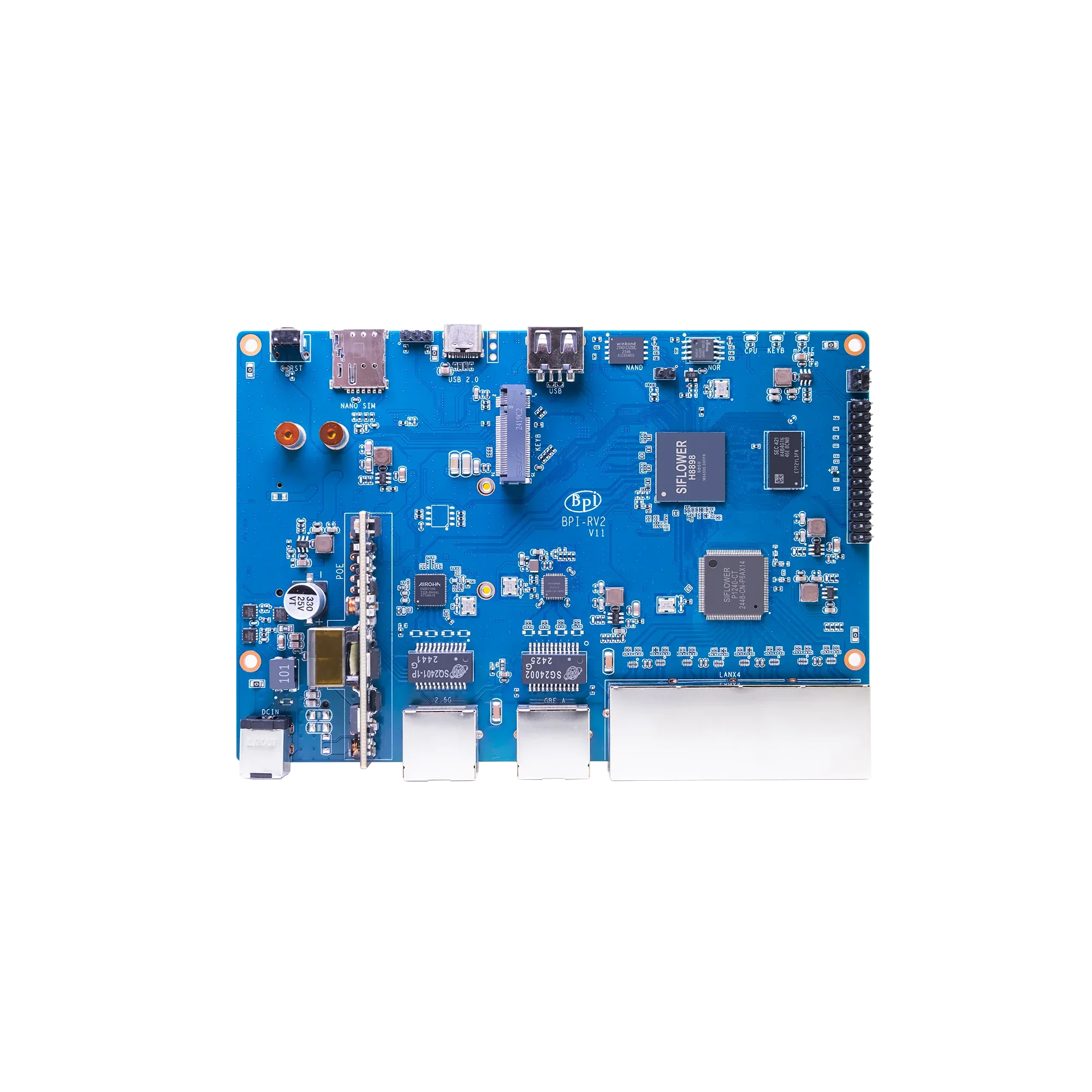 TopElec Banana Pi BPI-RV2 Siflower SF21H8898 4 core RISC-V Processor 512MB DDR3 16 MB SPI NOR flash RTC Risc-V Gateway Board
