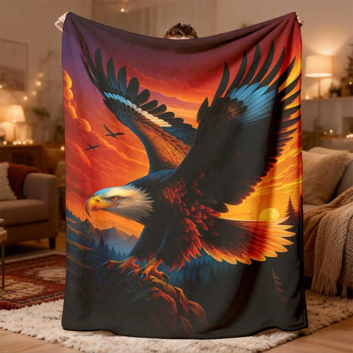 Majestic Eagle Sunset Art Print Blanket Throw 150x200cm Oversized Decorative Cozy   for Sofa Decor