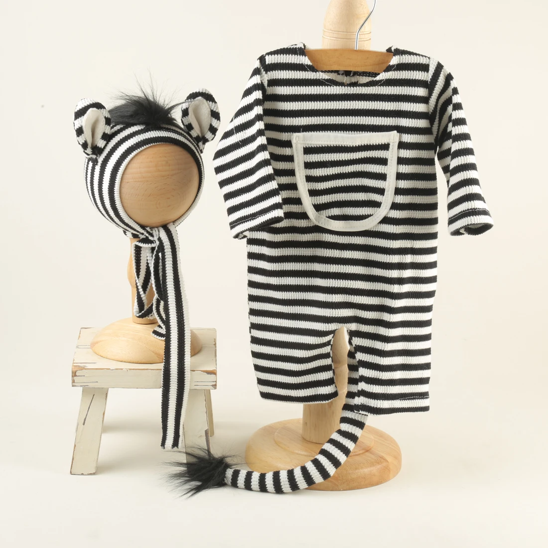 

Реквизит для фотосъемки новорожденных, наряд с зеброй, детский комбинезон для шитья, комбинезон для младенцев и комплект шляп, костюмы для фотосъемки новорожденных